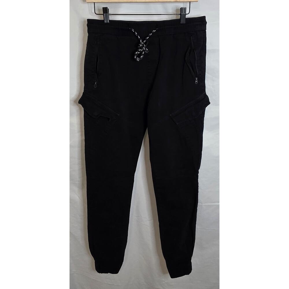 Across The Pond Signature Series Black Drawstring Cargo Joggers Pants Size‎